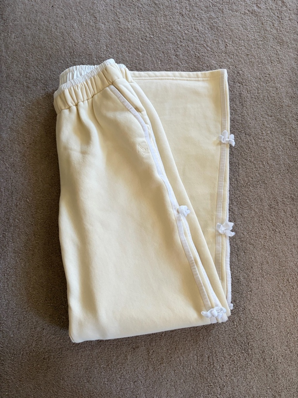 Altar'd State Cream Women’s Sweatpants with Side Bow Detail